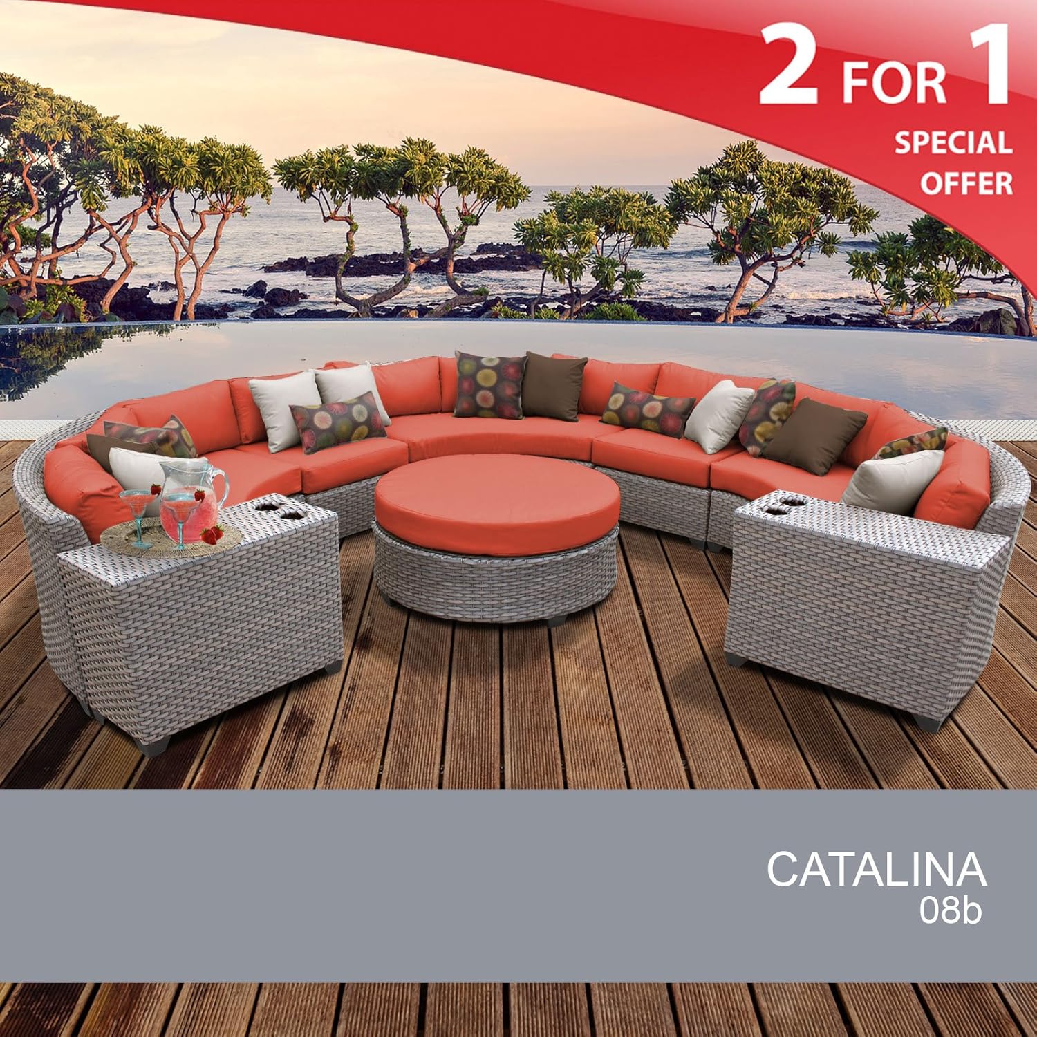 TK Classics Catalina 8 Piece Outdoor Wicker Patio Furniture