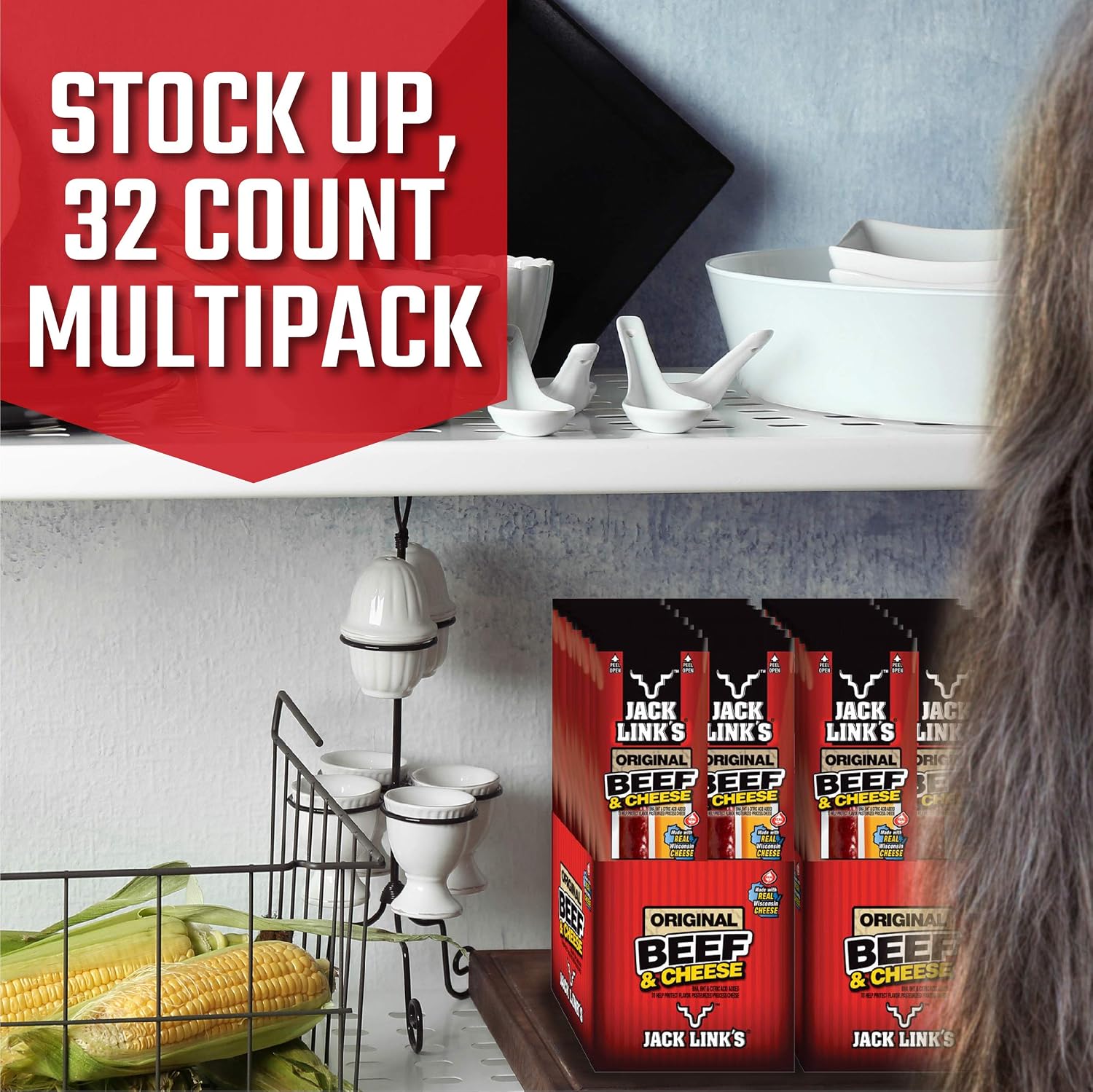 Jack Link's Original Beef & Cheese Combo Pack, Original 100% Beef Stick and Cheese Stick Made with Real Wisconsin Cheese - 7g Protein, Made with 100% Premium Beef, 1.2 Ounce (Pack of 32)