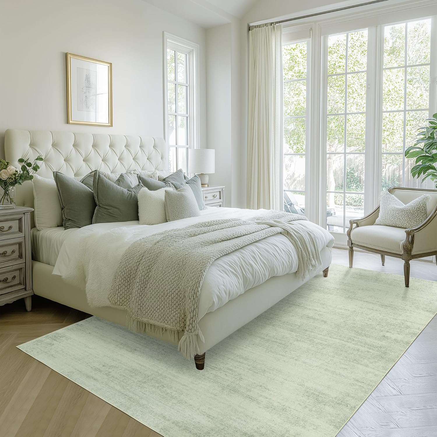 Sage Green Area Rug 5x7,Boho Abstract Washable Neutral Cottagecore Rugs for Living Room,Light Green and Cream Beige - Image 9