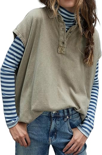 Womens Oversized Polo Shirt Drop Shoulder Lapel Top Casual Street Style Button Closure Shirts