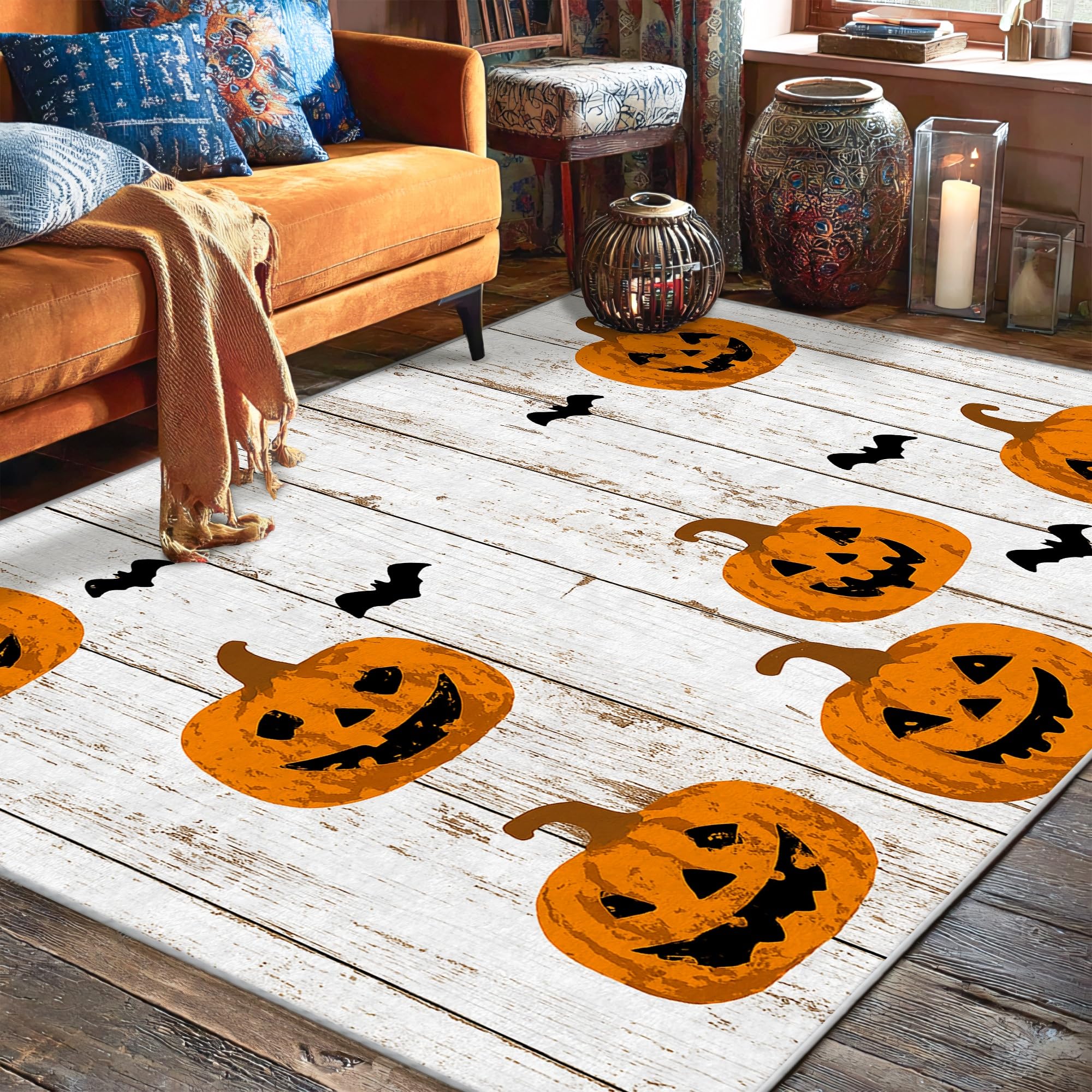 Tapis citrouille Halloween antidérapant sécurité salon 1.5x2.1