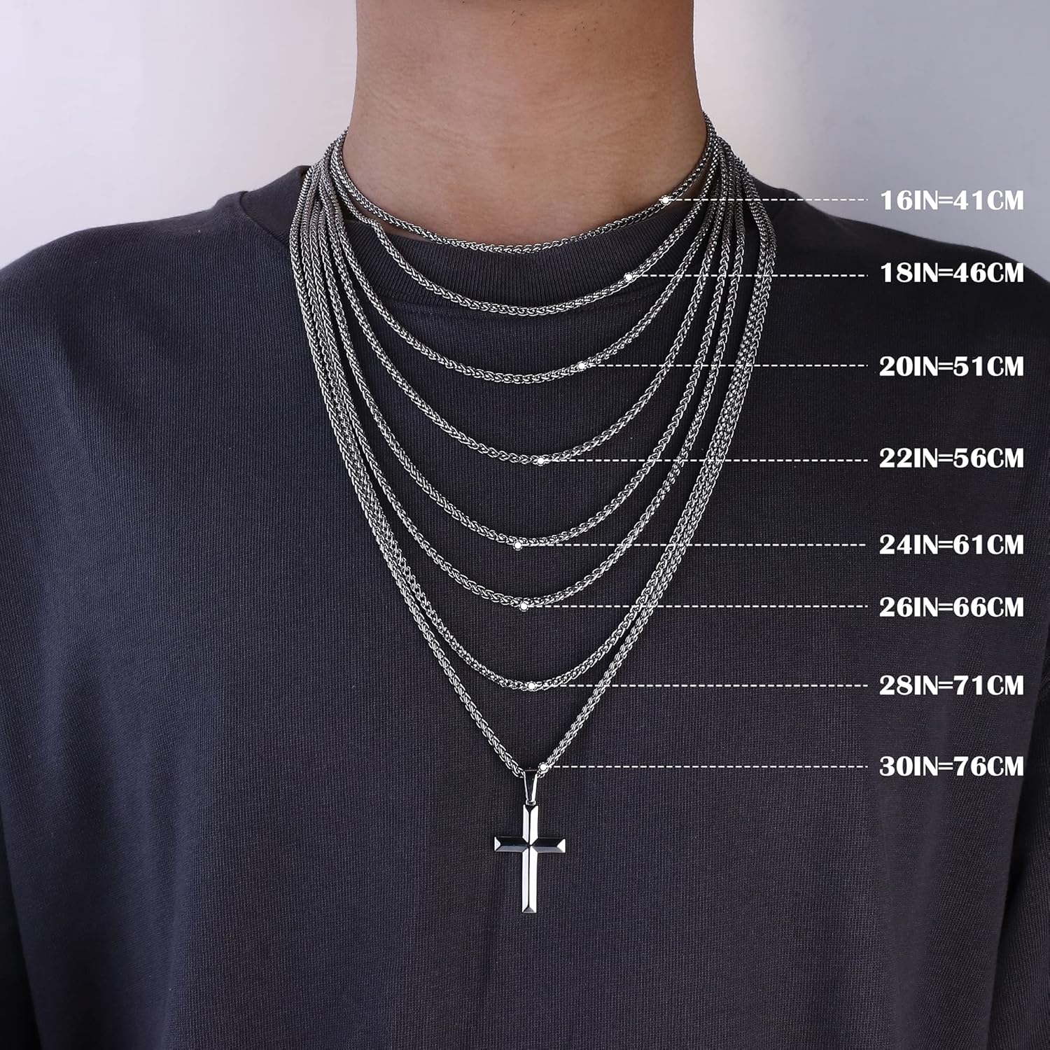 IRONBOX 925 Sterling Silver Cross Necklace for Men Women 3MM Stainless Steel Strong Durable Wheat Chain Beveled Edge Crucifix Pendant Necklace Jewelry 16-30 Inches - Image 6