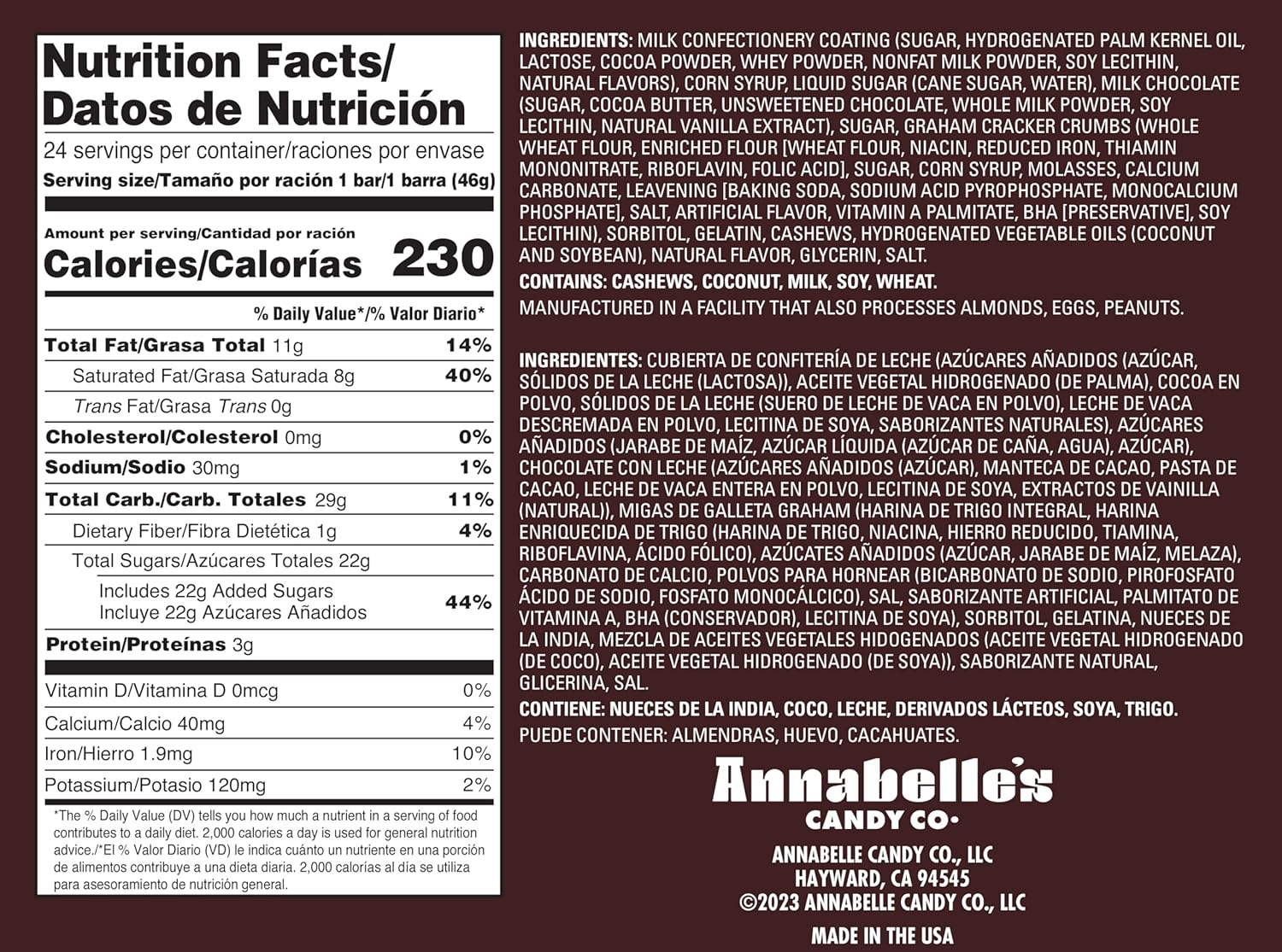 Rocky Road "S'MORES" Candy Bar 24 Count Box - Handmade Milk Chocolate Coated Mashmallow with Real Graham Cracker and Cashews