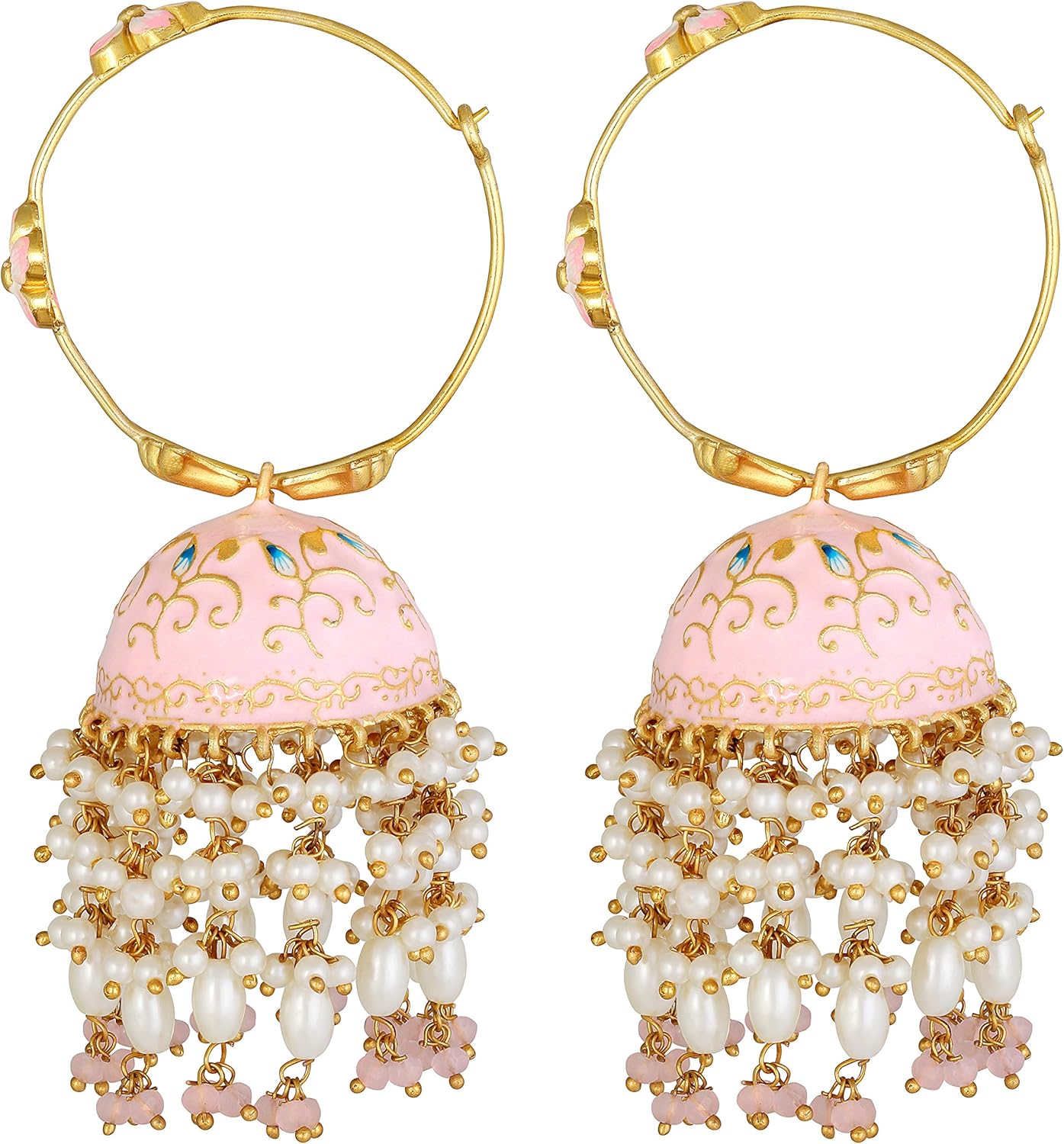 Aheli Elegant Wedding Party Designer Floral Enamel Jhumka Jhumki Earrings with Beaded Tassel Ethnic Fashion Jewelry Gift for Indian Women