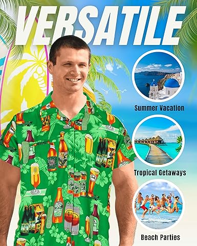 PARKLEES Heren katoen linnen bloemenprint Hawaiiaanse shirts