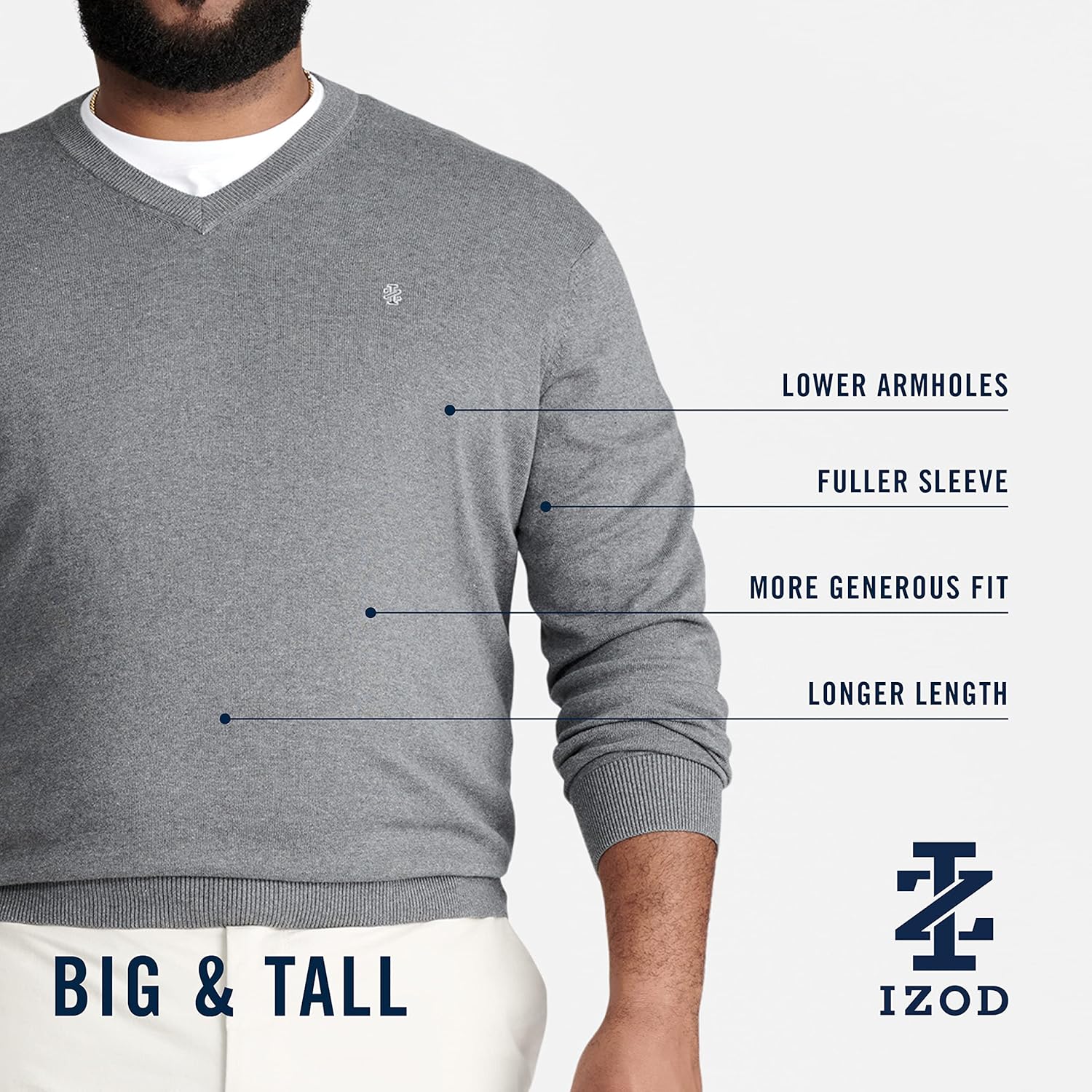 Izod Men's Big and Tall Premium Essentials Solid V-Neck Sweater