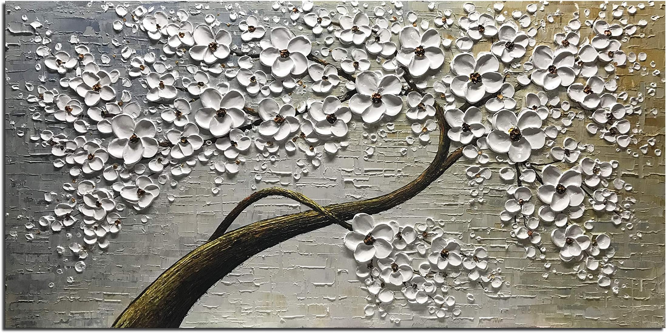 Diathou Painting, 24x48in 3D Abstract Painting, Hand-Painted in Silver arbora, Canvas Wood Frame, Ready to Hang The Wall to Decorate The Living Room Bedroom