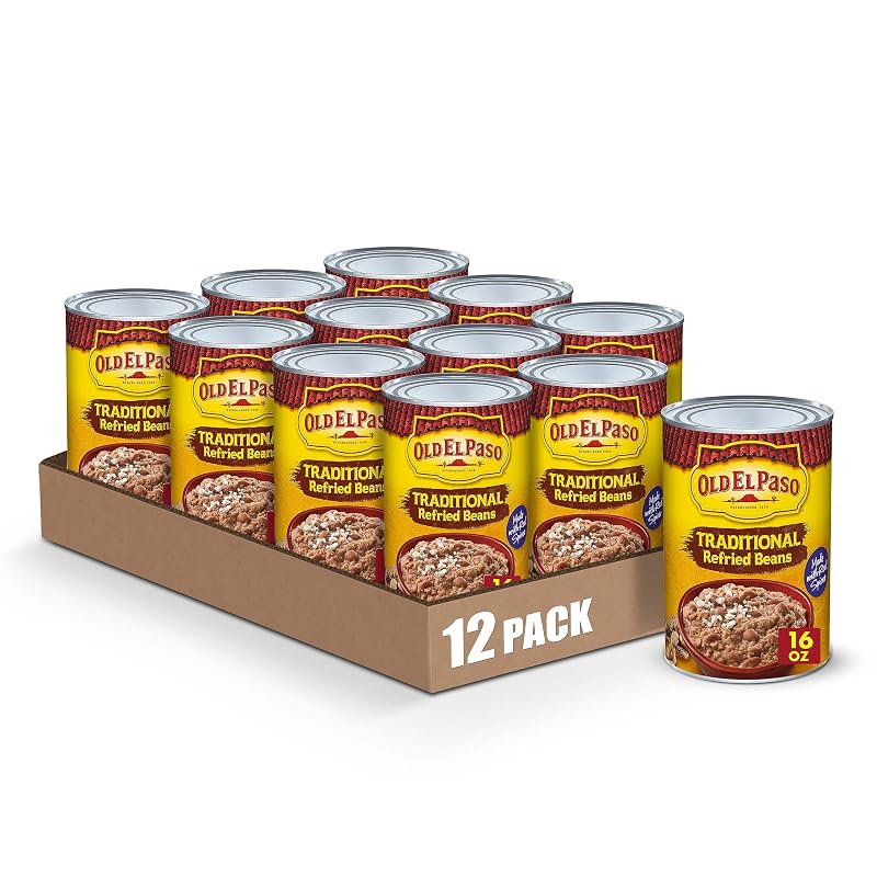 Old El Paso Traditional Canned Refried Beans, 1 Can, 16 oz (Pack of 12)