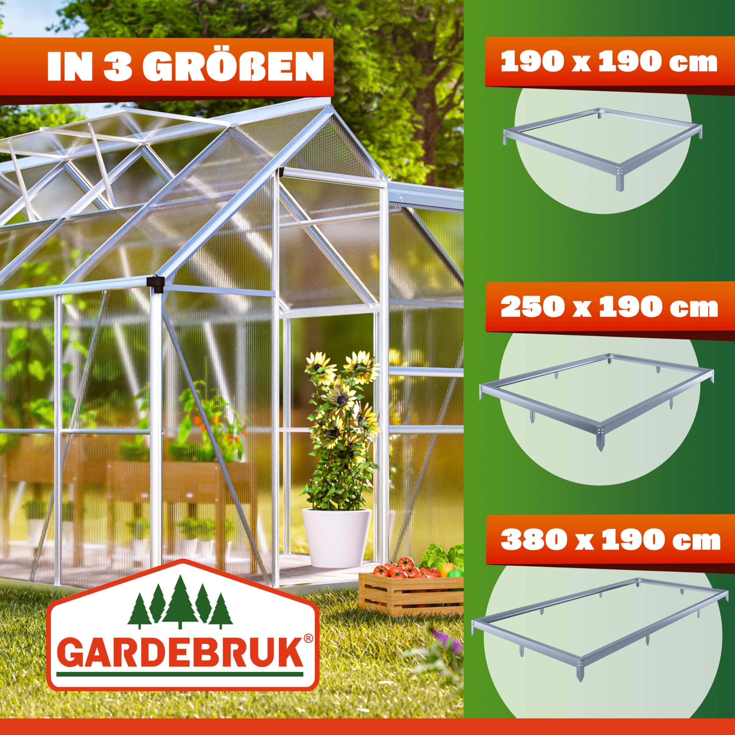 Gardebruk® Base per Serra fondamenta per Serre acciuaio zincato Telaio Base Materiali di Montaggio Fissaggio al Suolo, Modello: