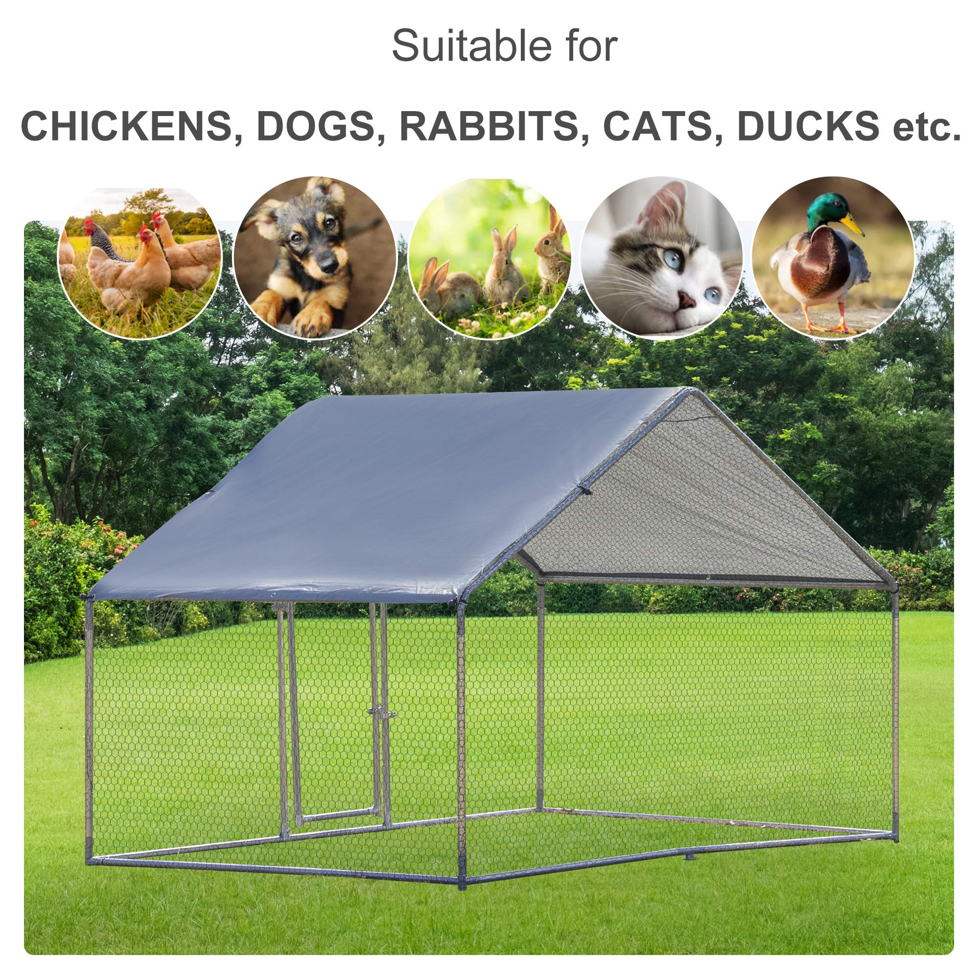 PawHut Galvanized Large Metal Chicken Coop Cage Walkin Enclosure