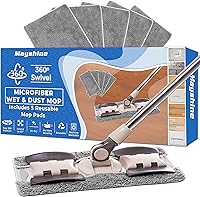 Vista 1 de MAYSHINE Trapeador de polvo húmedo y seco de microfibra con 5 almohadillas reutilizables, sistema de trapeador giratorio 360 Uso en madera