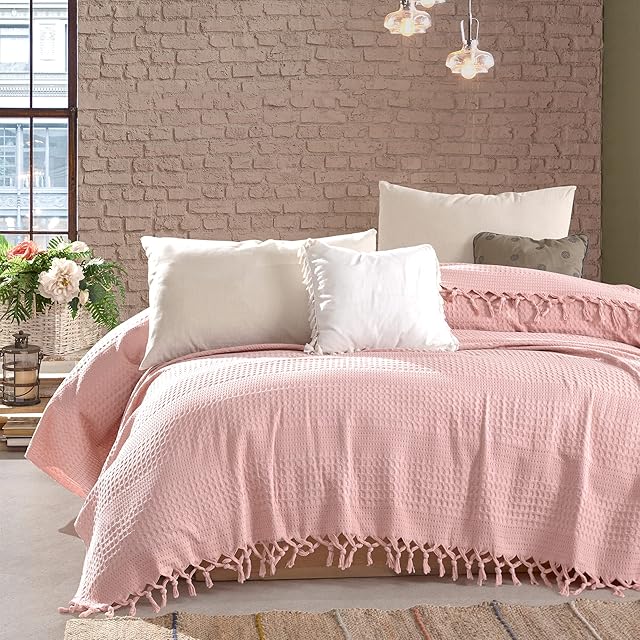 Milam London Pink Throw Blanket | Cotton Waffle Bedspreads King Size | Sofa Throws Large 3 Seater | Bed Throw King Size | Pink Blanket For Bed | Large Throws For Sofas 220 x 240 cm