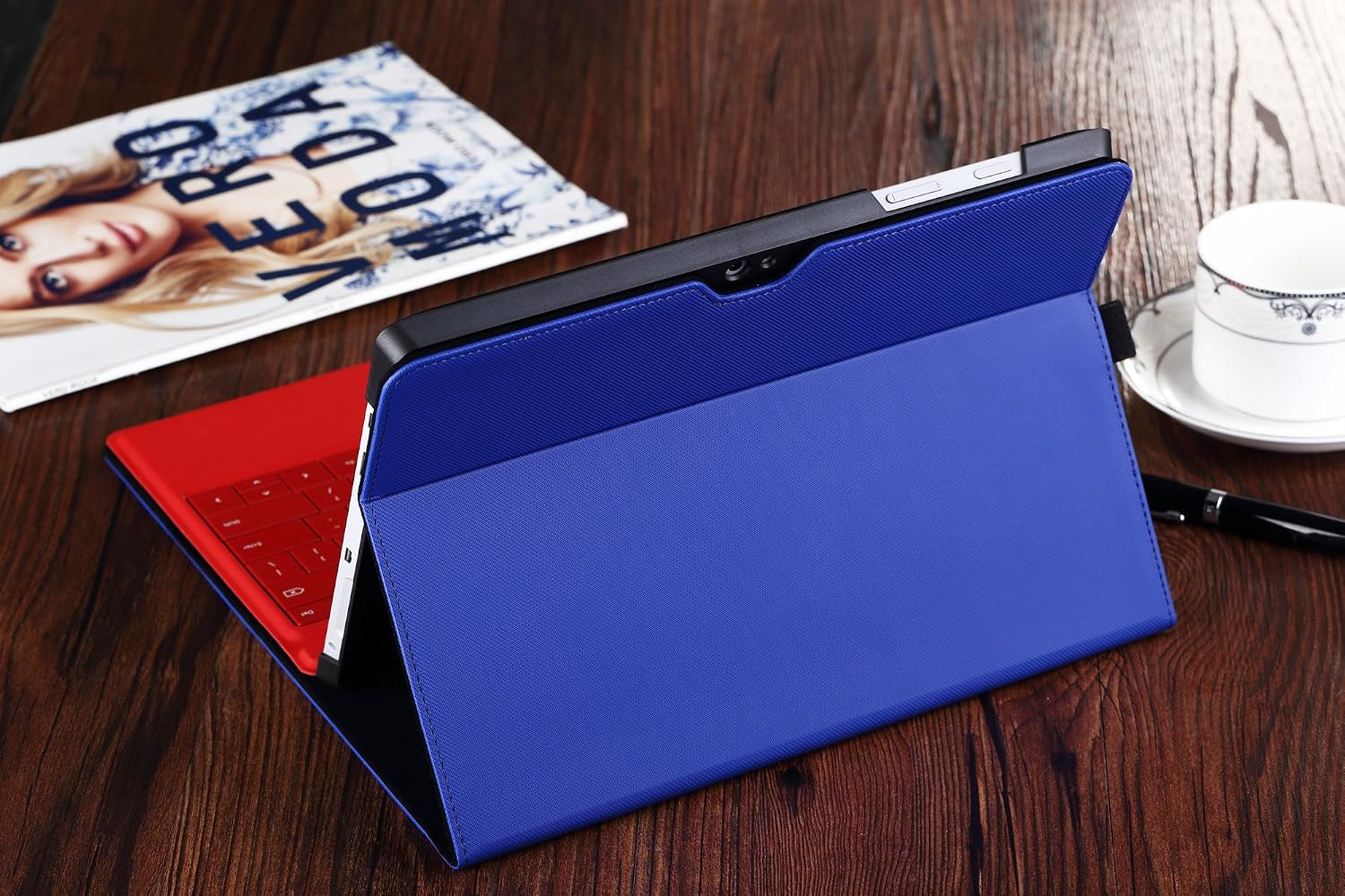 Valkit Microsoft Surface 3 Case, Compatible Surface 3 Type Cover, Folio Slim PU Leather Stand Cases and Covers with Stylus Pen Holder Compatible for Surface 3 10.8 Inch Original Keyboard, Blue