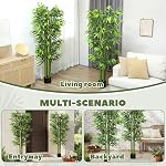 Outsunny 6FT Artificial Bamboo Trees Set of 2, Faux Greenery Plants, Decorative Trees in Nursery Pot for Indoor Decor