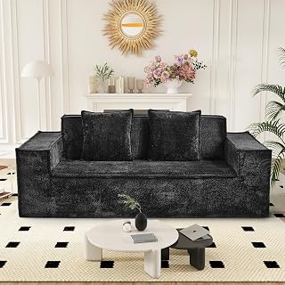 77'' Modern Cloud Loveseat Couch, No Assembly Required Deep Seat Sofa in Chenille Includes 2 pcs Pillows for Living Room, Bedroom, Apartment(Black)