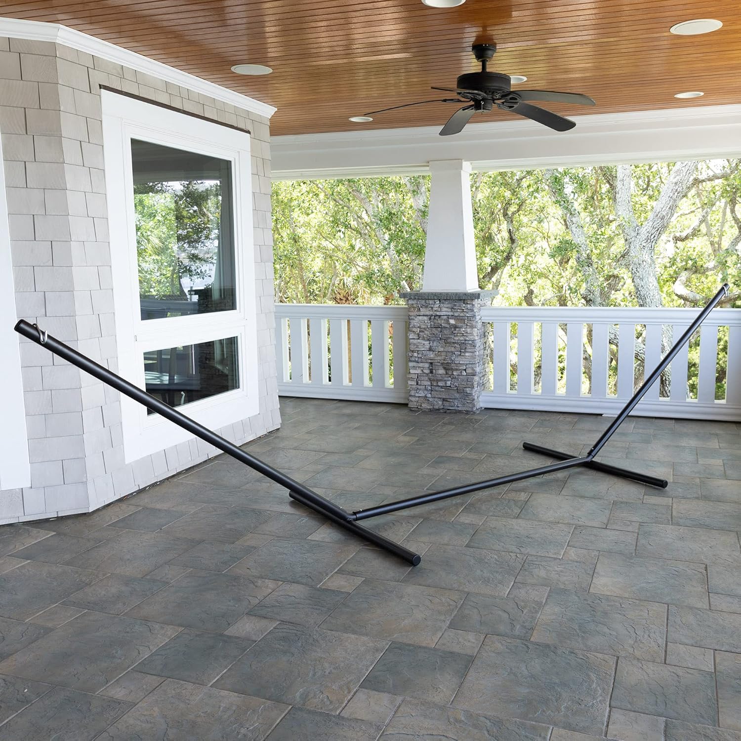 Hatteras Hammocks 15 ft. Tri-Beam Steel Hammock Stand with Right Connection Design and Cape Shield Powder Coating, 600 LB Weight Capacity, Handcrafted in The USA - Bronze