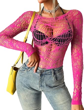 Avidlove Women Y2K Fishnet Top Goth Punk Spiderweb Mesh Club Outfit