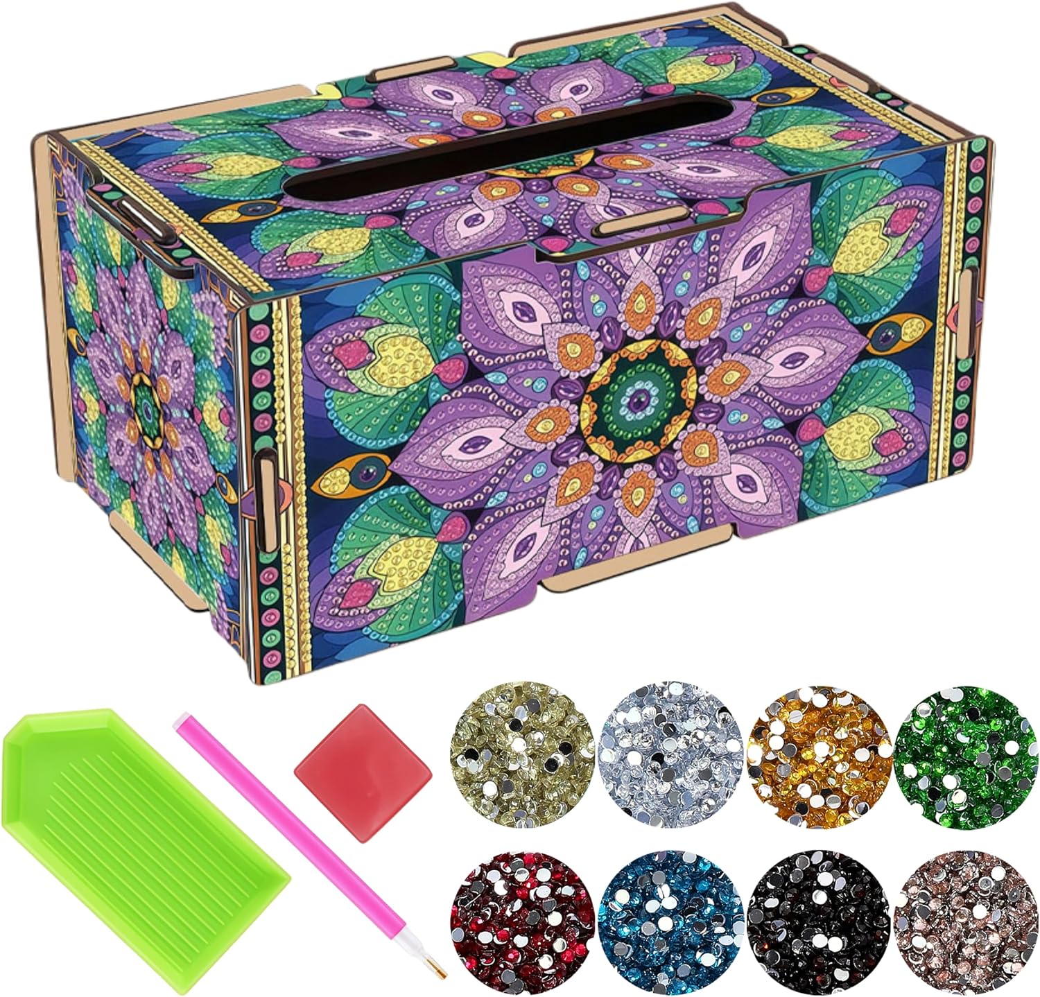 DIY Diamond Painting Mandala Tissue Box,1 Pack,5.31 * 9.69 * 4.13 in