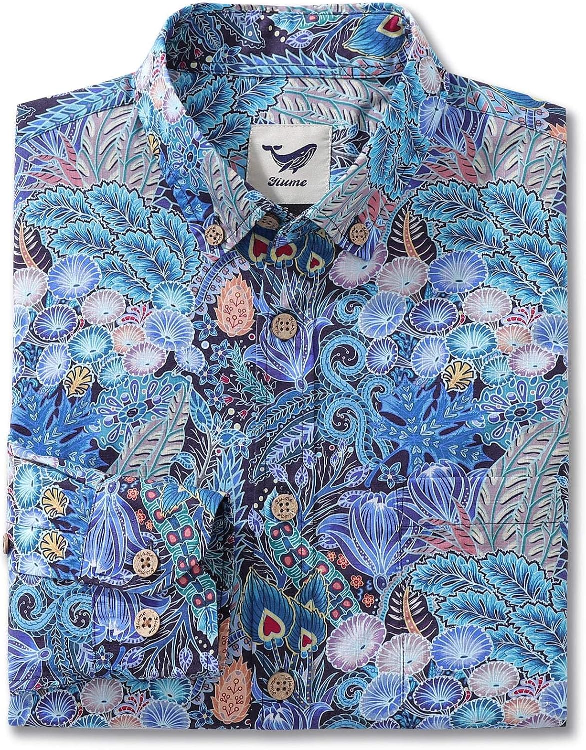 Men's Hawaiian Shirt Floral Pattern Series 2 Print Cotton Button-Down Long Sleeve Aloha Shirt