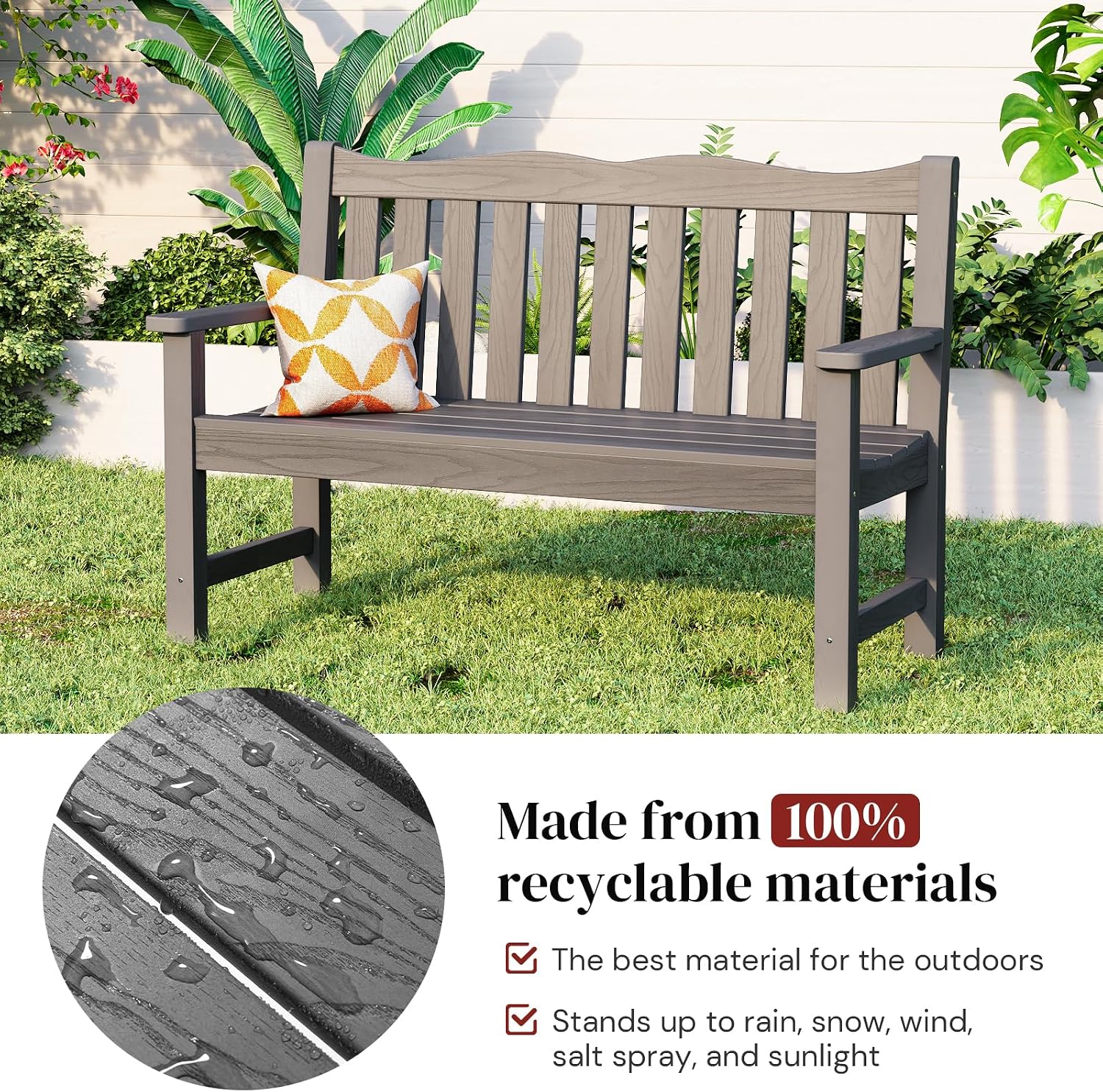 Stoog All-Weather Outdoor Bench & Chairs Set, 3-Piece Patio Furniture Set, Include 1 Garden Bench and 2 Garden Chairs, Never Rot or Fade, Grey