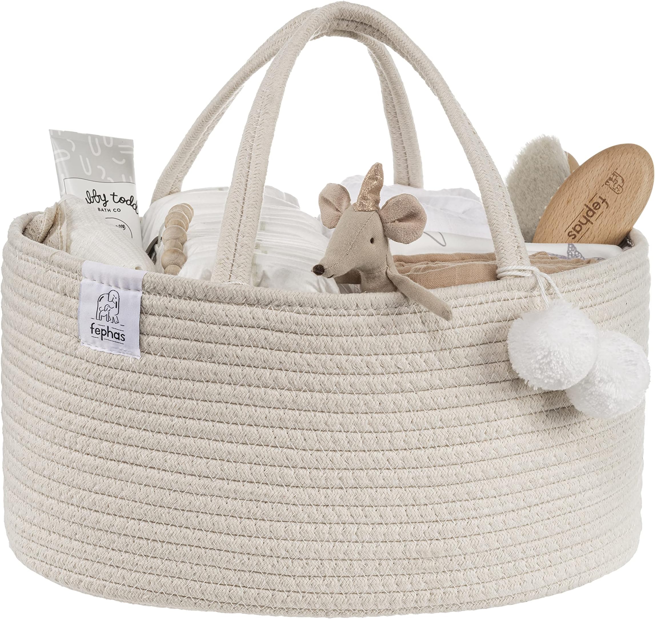 fephas Baby Diaper Caddy Organizer- Off White Rope Nursery Storage Bin- Portable Diaper Storage Basket for Changing Table and Car- Perfect Baby Shower & Registry Gift