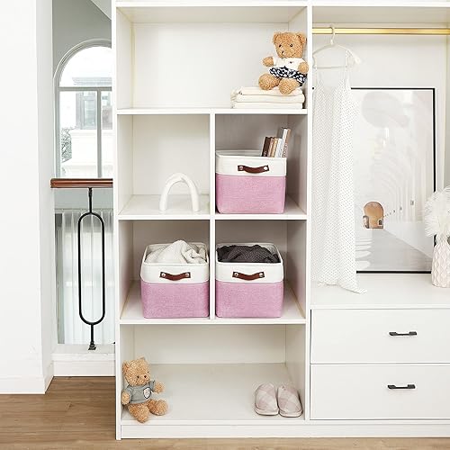 Vista 87 de OrganiHaus - Canastas de almacenamiento estrechas, 15 x 06 pulgadas, pequeñas, para estantes, armarios, baños, organizador de tela con asas, Beige