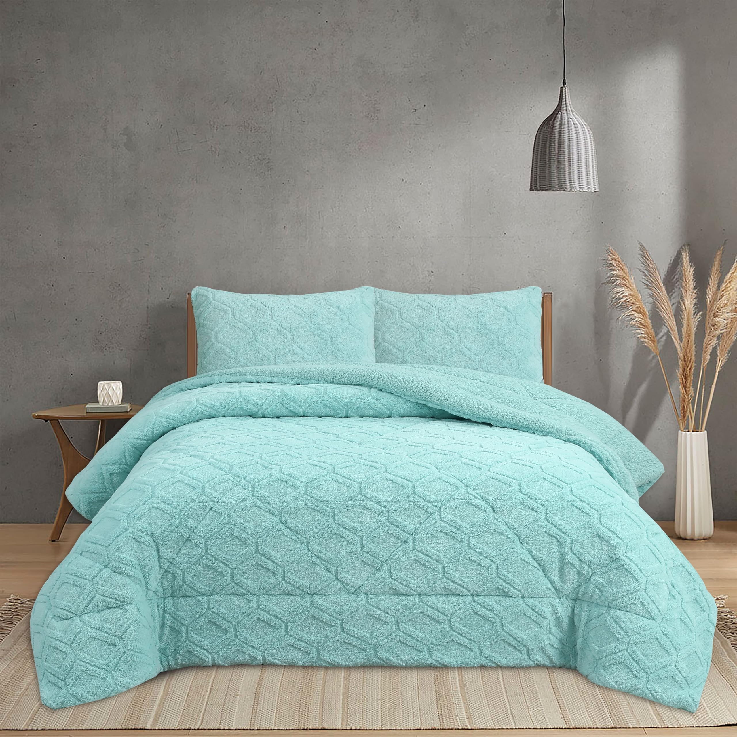NH NOVOTEXTIL HOGAR Edredón Invierno Sherpa Cama 105 (200x260) Extra Grueso 560gr/m2 Efecto Borreguito - Edredón Suave, Cálido y Transpirable con 1 Funda Almohada (50x70) (Luton Agua)