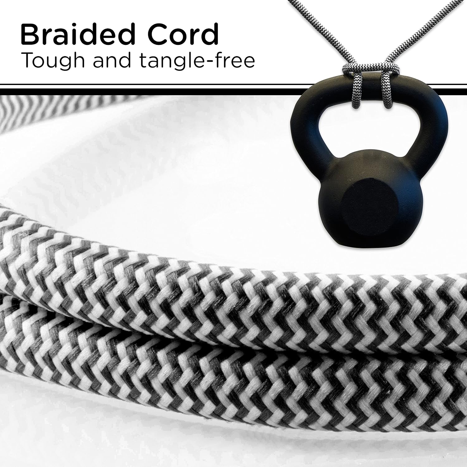 Cordinate 6-Outlet Surge Protector, Power Strip, Flat Plug, Braided Cord, Decorative, 3 ft Power Cord, Wall Mount, Tangle-Free, Warranty, Black, 41637