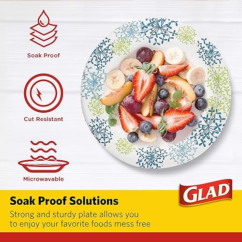 Miniatura 4 de Glad Platos redondos de papel desechables para todas las ocasiones, calidad nueva y mejorada, a prueba de remojoscortes, aptos para microondas,