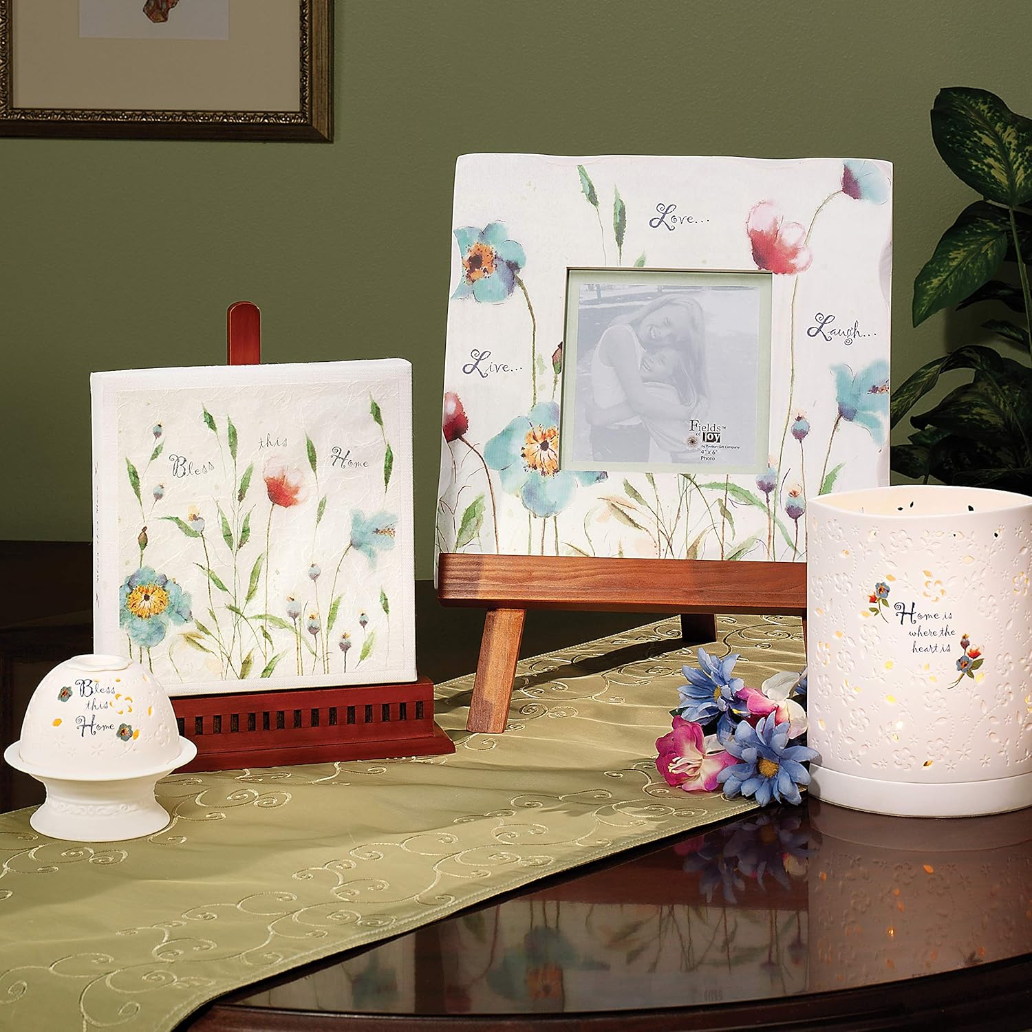 Pavilion Gift Company - Floral Picture Frame With Easel Memory Holder Easel Stand Gifts For Her Housewarming Gift Present (Live Love Laugh)