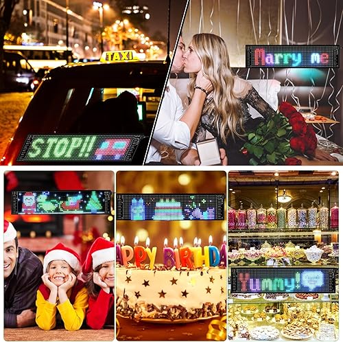 Vista 6 de Letrero LED, señal de coche LED programable con aplicación Bluetooth, panel de matriz LED de mensaje de desplazamiento USB 5V, tablero