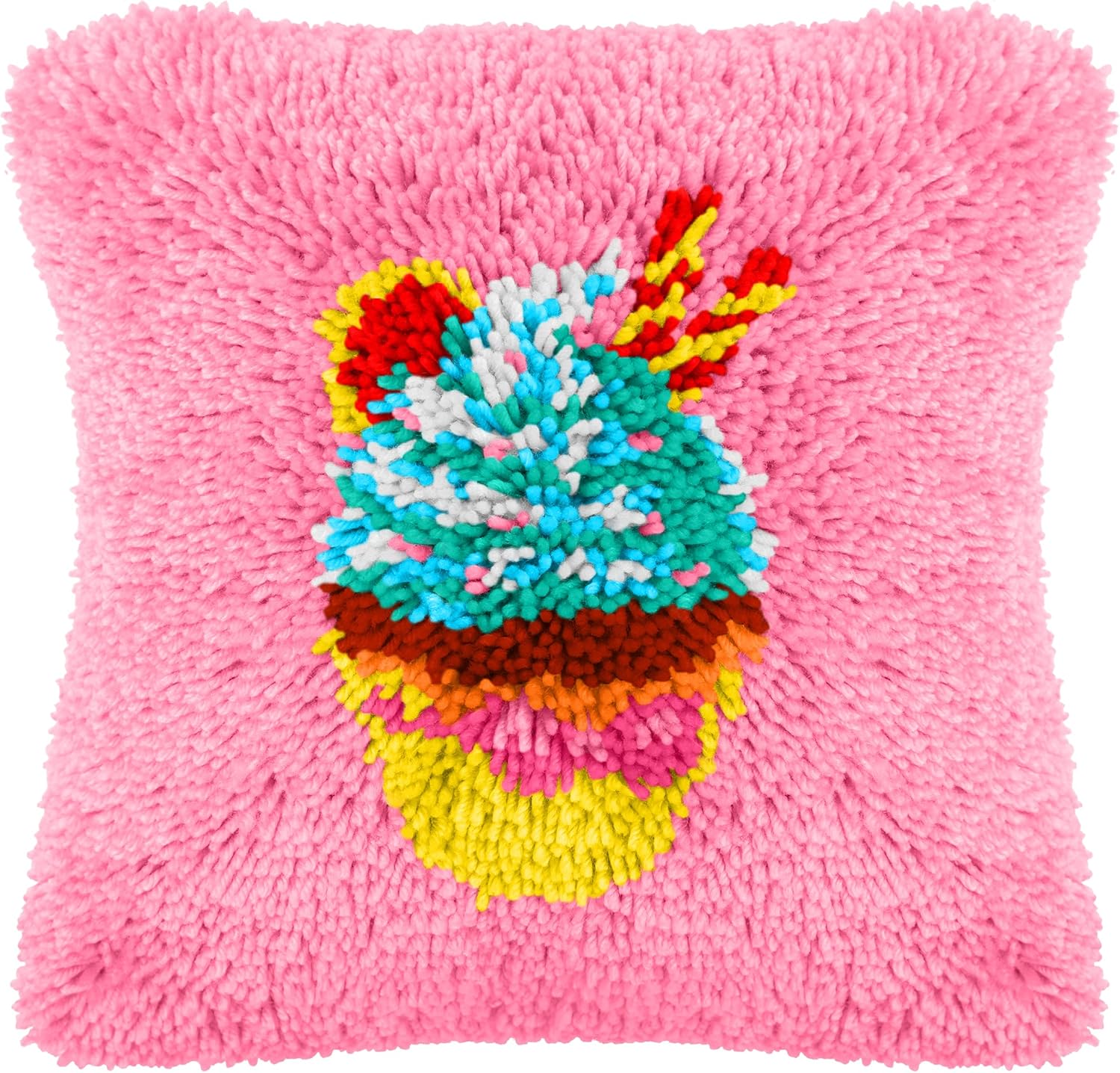 clubevy Latch Hook Kits DIY Throw Pillow Cover Crochet Crafts for Beginner Kids and Adults Handmade Crafts Home Decoration Festival Birthday Gift,Ice Cream 17 x17 inch