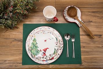 Bico Christmas Gnomes Salad Plates Set of 4, 8.75 Inch Ceramic Dessert Plates for Salad, Appetizer, Side Dishes, Microwave and Dishwasher Safe, Gift for Housewarming and Christmas