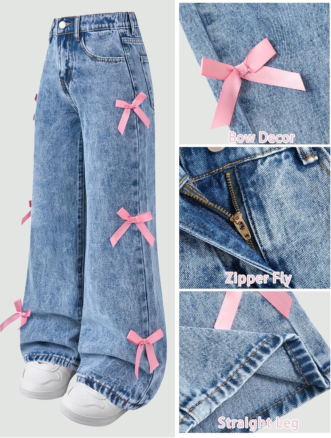Girls Baggy Jeans Wide Straight Leg Elastic High Waisted Denim Pants Fashion Y2k Boyfriend Skater Streetwear 7-14Y - Image 4