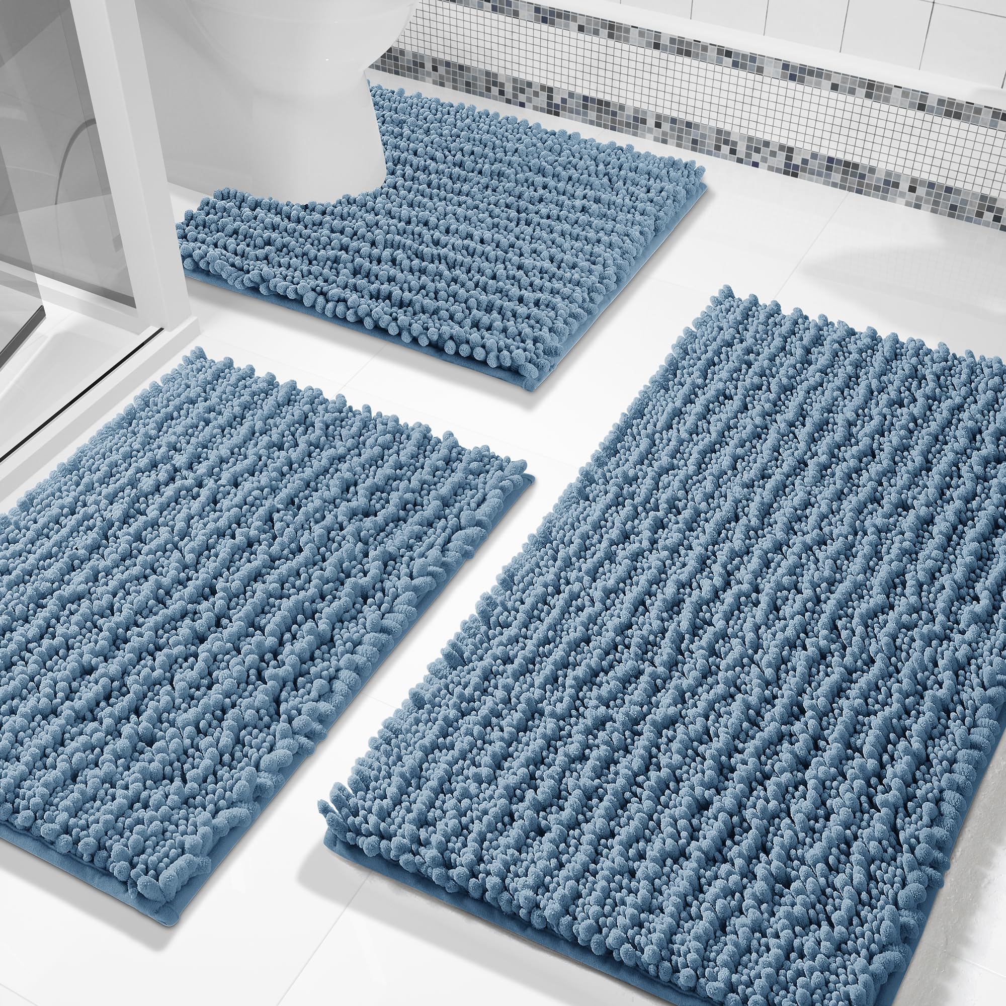 Yimobra Bathroom Rug Set 3 Piece - Super Absorbent Quick Dry Chenille Bath Mats & Toilet Rug, Non Slip Machine Washable, Extra Thick Shaggy Floor Mat
