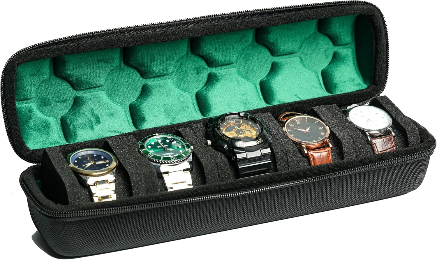 AUKURA Watch Travel Case, 5 slots Hard Zipper watch carry