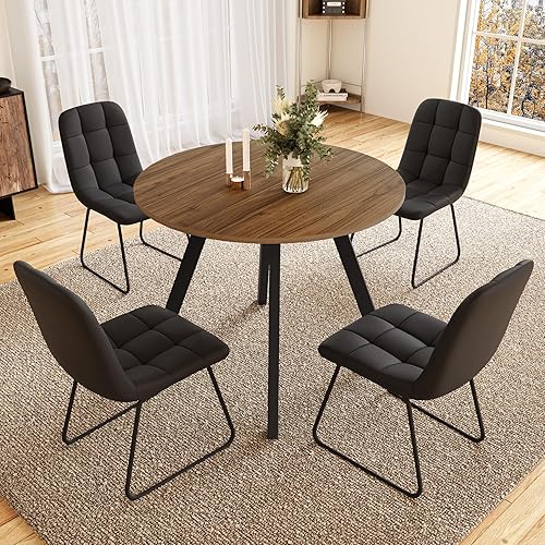 Miniatura 12 de Mesa de comedor redonda de 34.6'' y sillas para 4, ahorro de espacio para apartamento, cocina, comedor (Mesa de nogal+4 sillas blancas) Mesa de