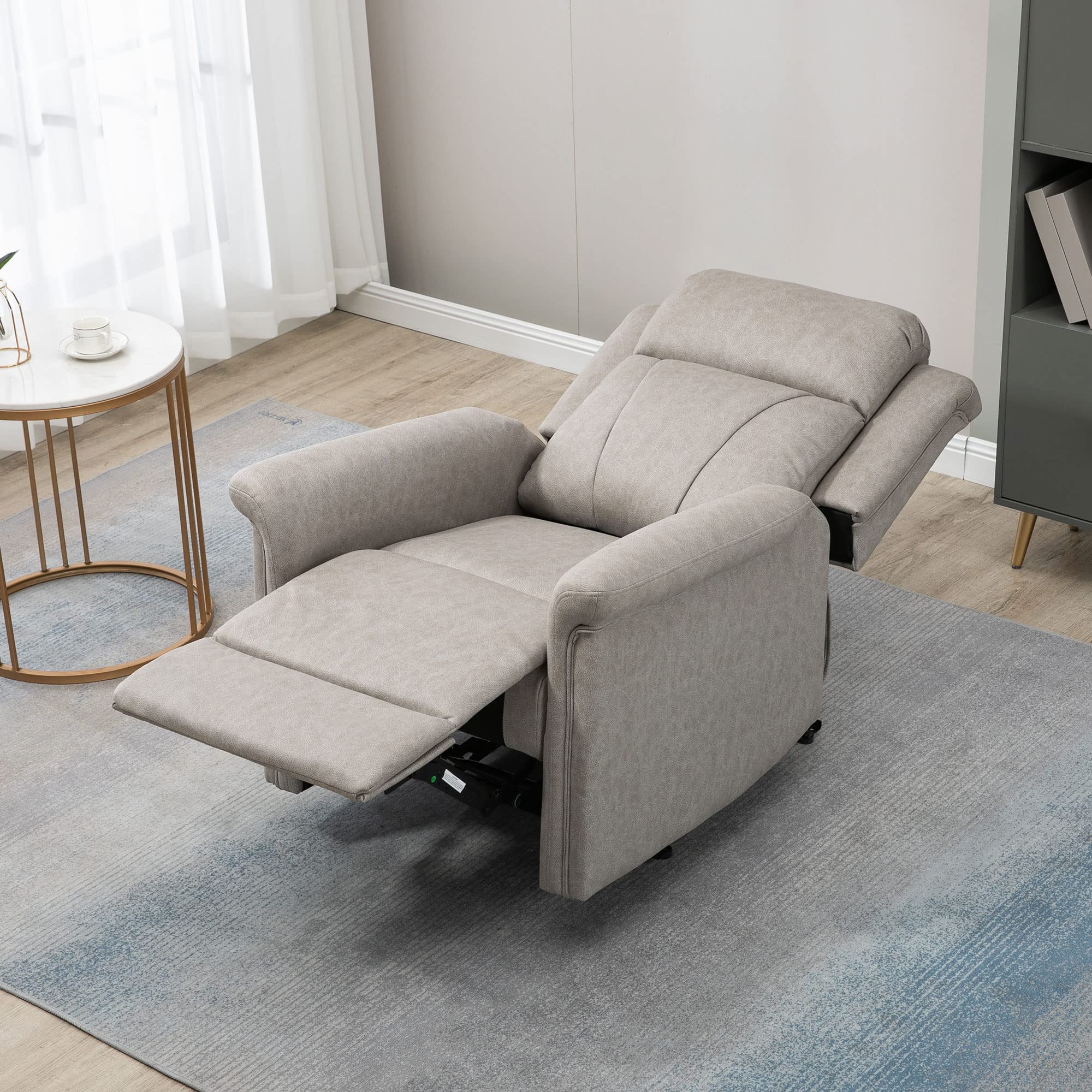 HOMCOM Sillón Relax Reclinable Manual, Sillón Relax de Tela con Reposabrazos, Reposapiés, Respaldo Alto, Acolchado Grueso, Butaca Reclinable hasta 135º para Salón, Dormitorio, Oficina, Gris
