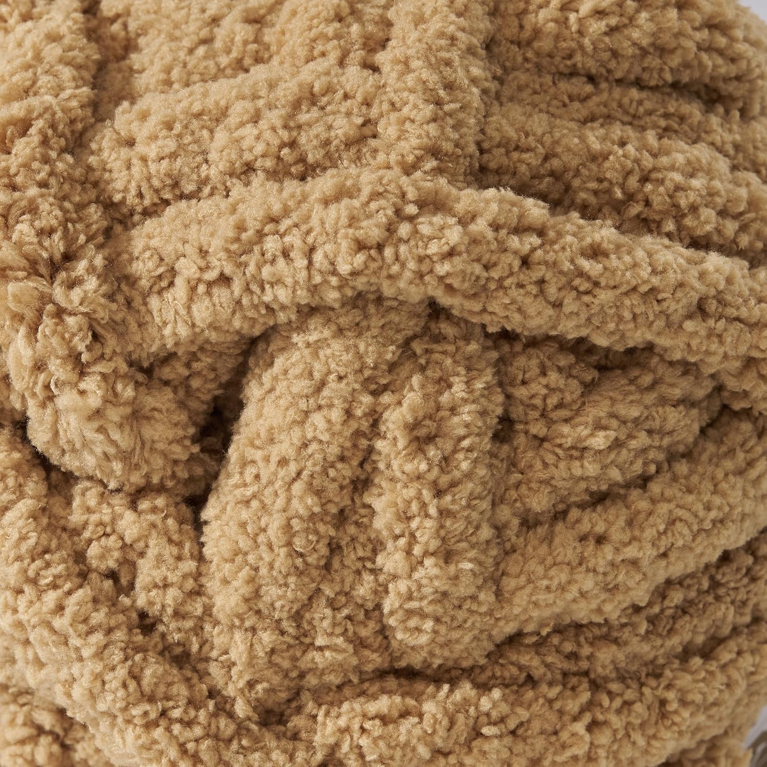 Crafted By Catherine Chunky Chenille Yarn - 2 Pack (8 oz / 227 g, 31.7 Yards Each Skein), Khaki, Gauge 7 Jumbo