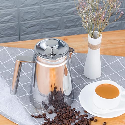 Miniatura 7 de Meelio Cafetera pequeña de prensa francesa, prensa francesa con aislamiento de doble pared, acero inoxidable, incluye 4 fliters adicionales (27.1 fl