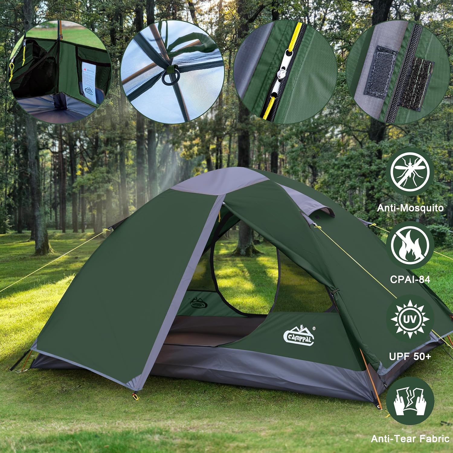 2 Person Backpacking Tent, Waterproof Windproof Two Person Tent, Lightweight Easy Setup 2 Man Tent for Camping Hiking Cycling