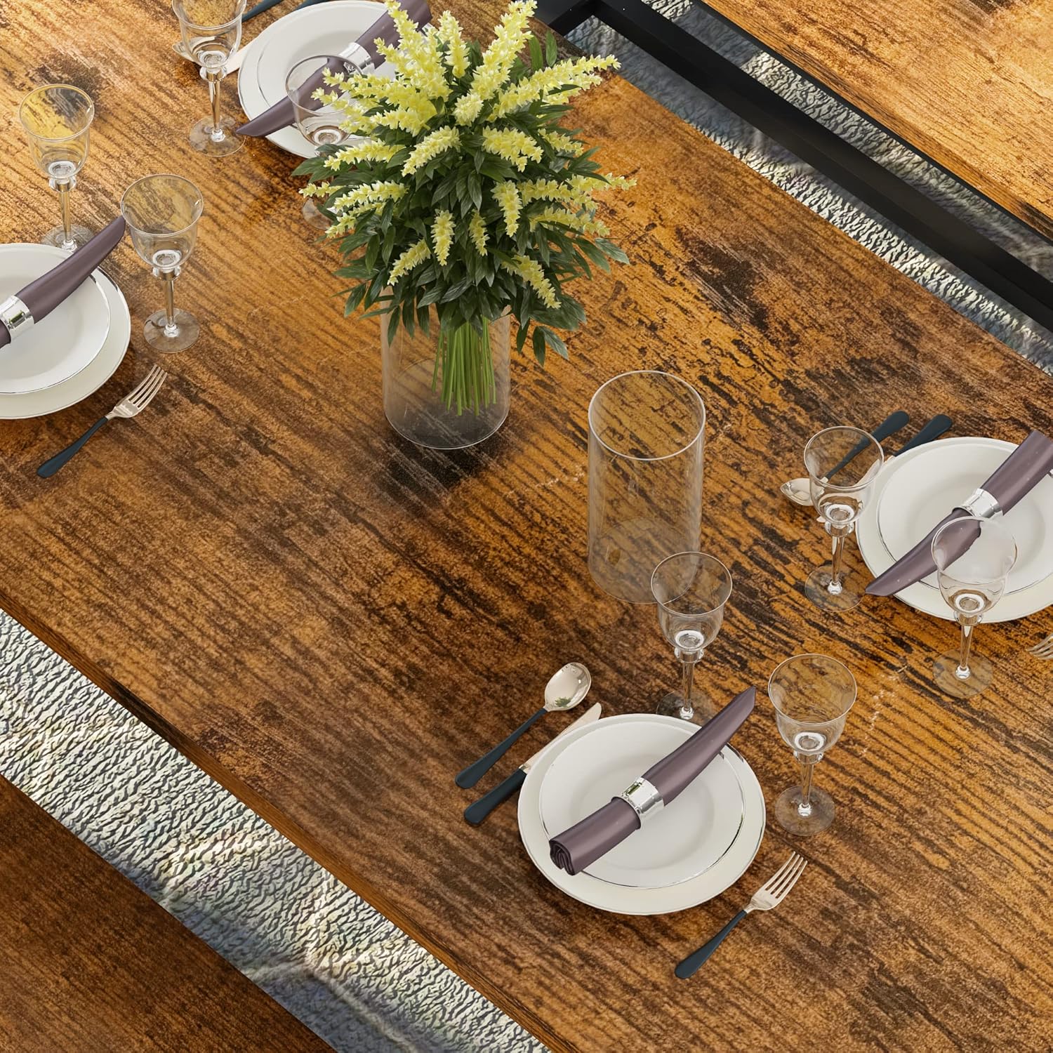 Diagram illustrating the precise dimensions of the dining table and benches