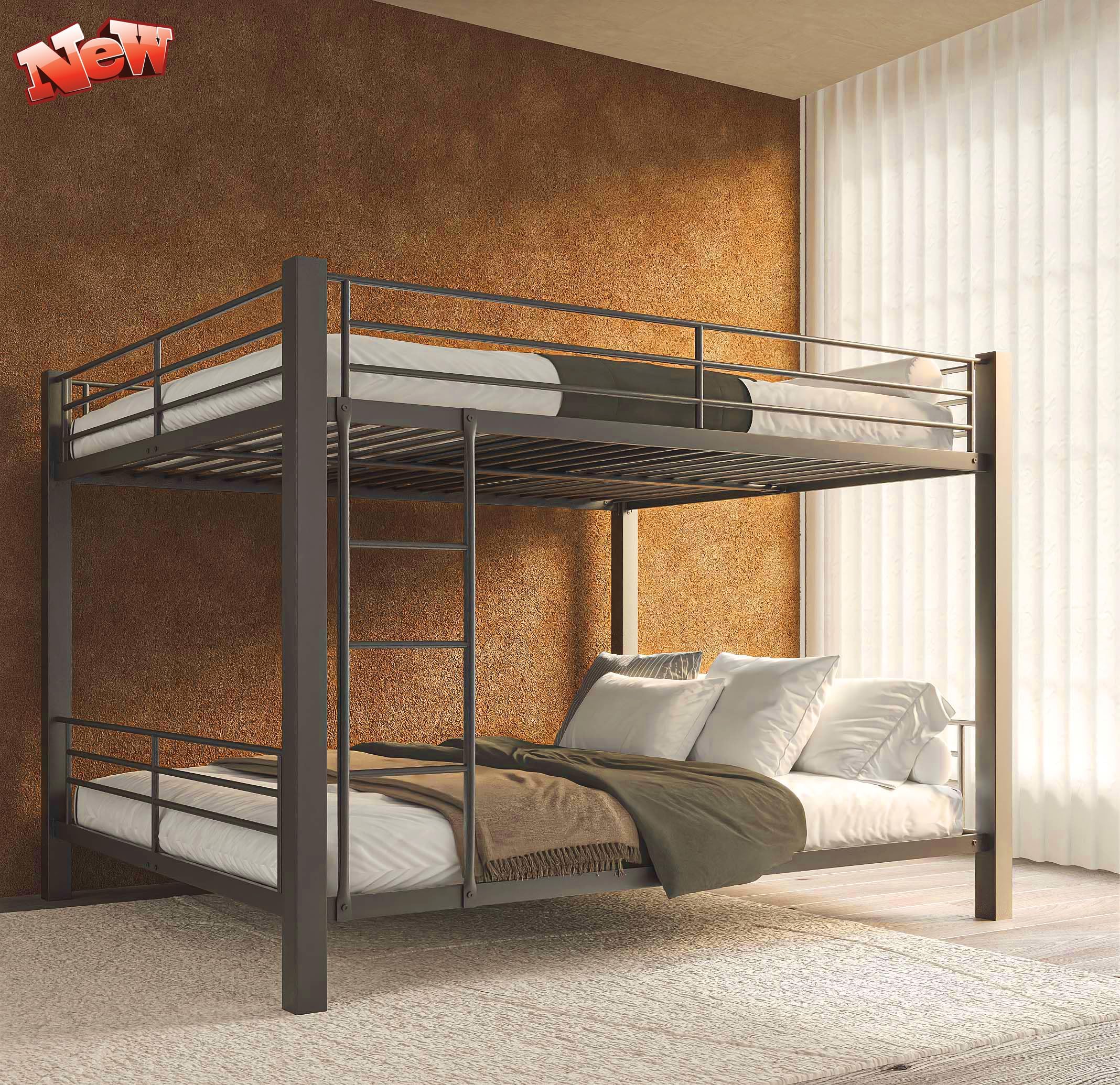 Latest Upgrade & Stronger Queen Over Queen Bunk Bed for Adults, Heavy Duty Metal Bunk Bed Queen Size with Ladder and Full-Length Guardrails and Slats Support for Boys Girls, Space-Saving,Easy Assemble