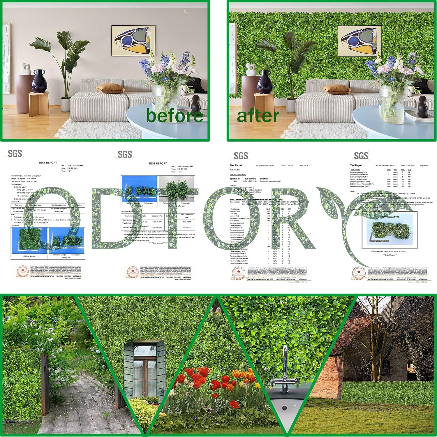 ODTORY Artificial Grass Wall Backdrop Panels,16 X 12 in 12P(16 sqft) UV-Anti Greenery Boxwood Panels for Indoor Outdoor Green Wall Decor & Ivy Fence Covering Privacy: Greenery
