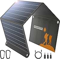 GOODaaa Painel solar portátil de 30 W com três saídas, carregador solar dobrável com carregamento rápido USB QC 3.0, painéis IP65 à prova d'água para uso externo, USB duplo e um carregador DC para