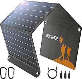 GOODaaa Painel solar portátil de 30 W com três saídas, carregador solar dobrável com carregamento rápido USB QC 3.0, painéis IP65 à prova d'água para uso externo, USB duplo e um carregador DC para