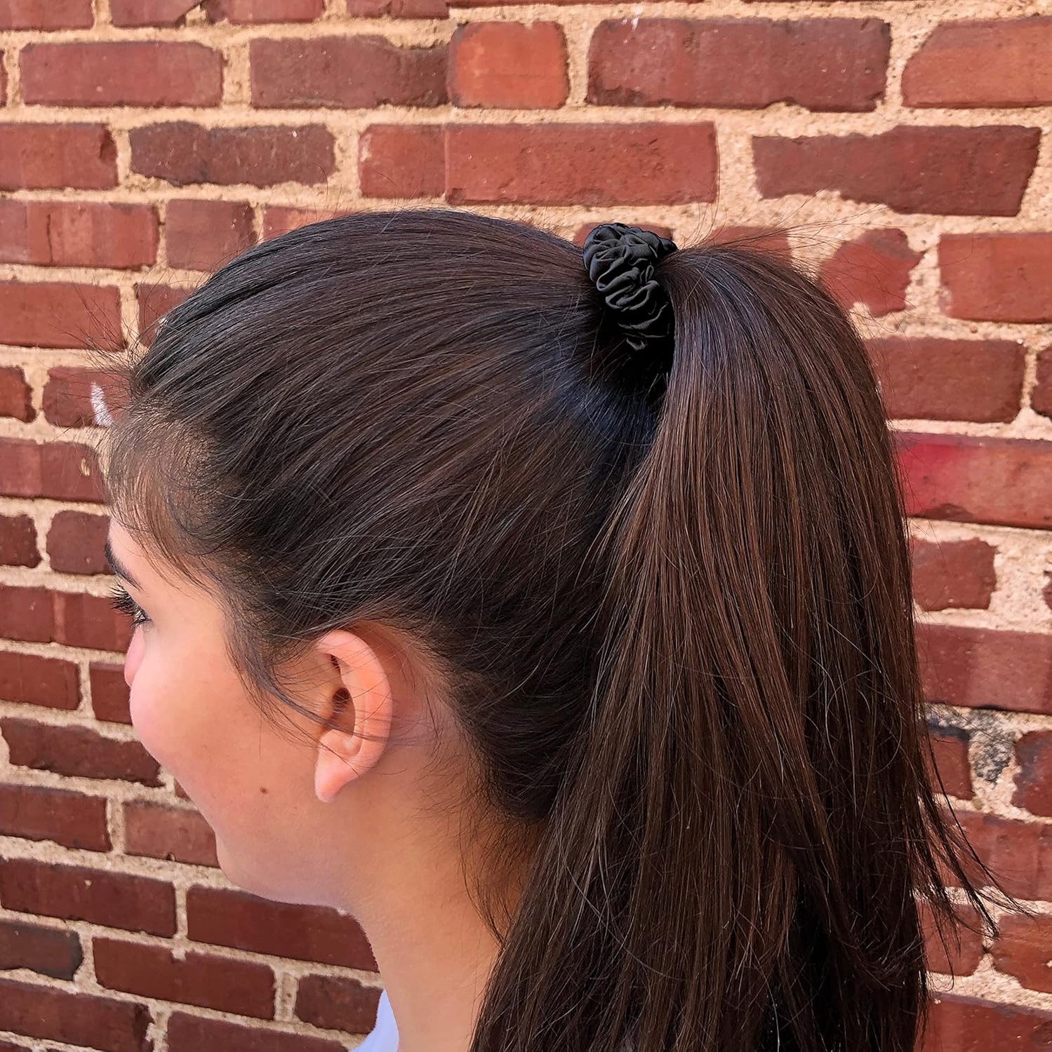 Mulberry Park Silks 100% Pure Silk Scrunchies, 3 Pack - Prevents Frizz, Reduces Breakage, Gentle On All Hair Types, Hair Accessories - Small (Black/Silver/Gunmetal)