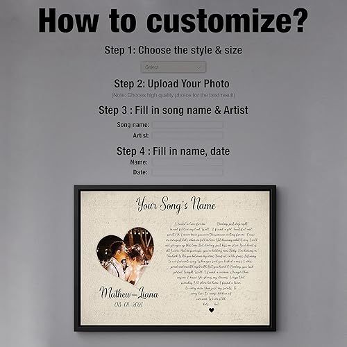 Miniatura 5 de Letras de canciones personalizadas, para el día de la boda, aniversario, póster impreso, marco, esposa, decoración de pared, boda, baile, lienzo