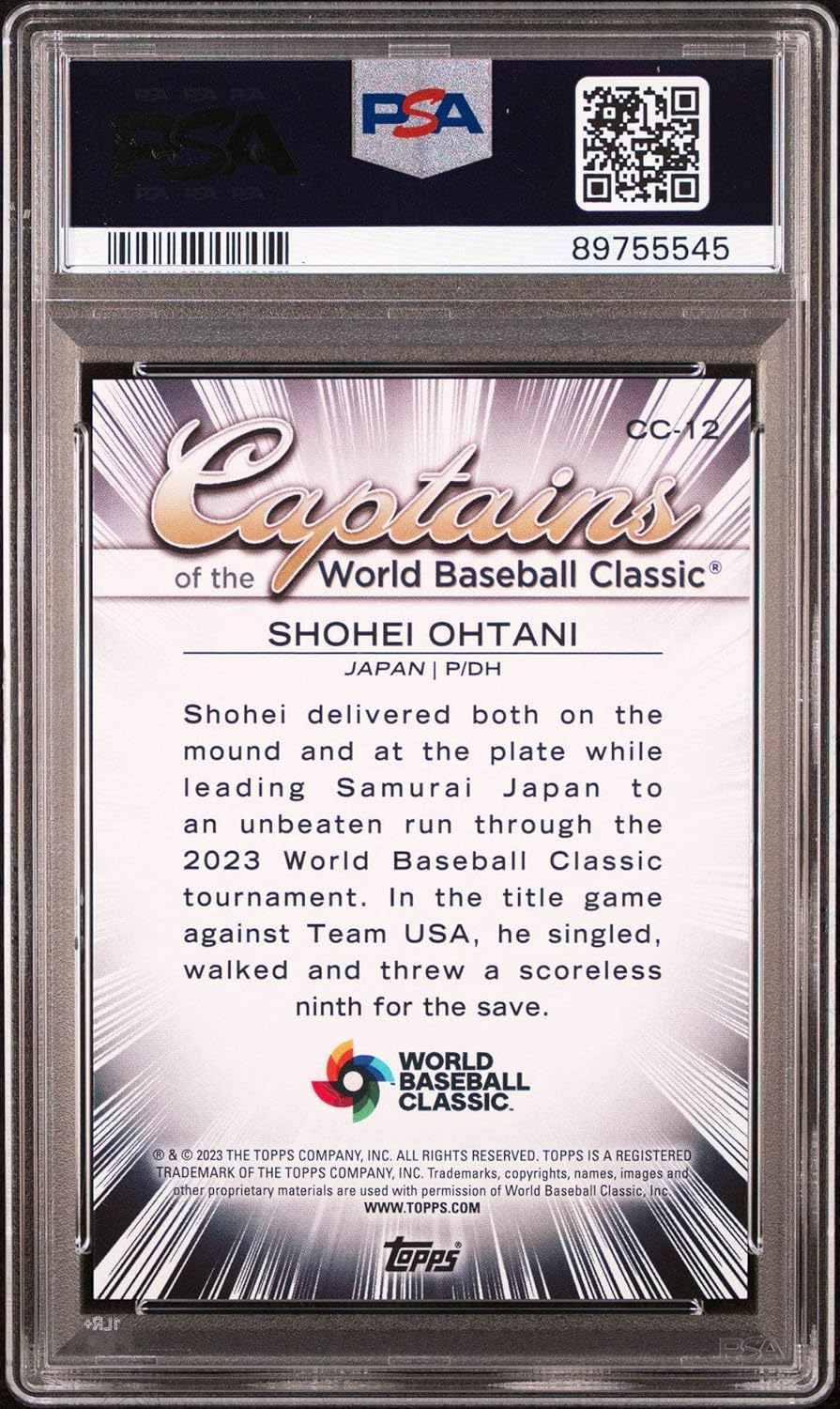 Graded 2023 Topps WBC Shohei Ohtani #CC12 Captains of the WBC Baseball Card PSA 10 Gem Mint
