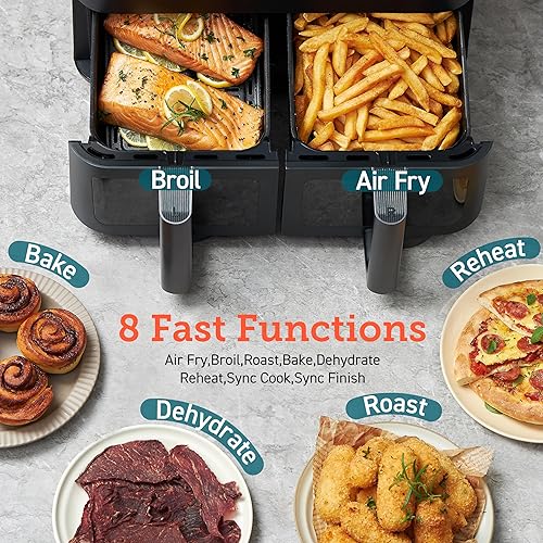 Miniatura 2 de COSORI Freidora de aire de doble cesta de 9 cuartos de galón, freidora de aire doble grande y ancha, 8 en 1, sincronización de comidas familiares